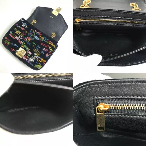 CELINE Small C Multi Beaded Chain Shoulder Bag suede Black x Multicolore - Picture 12 of 13